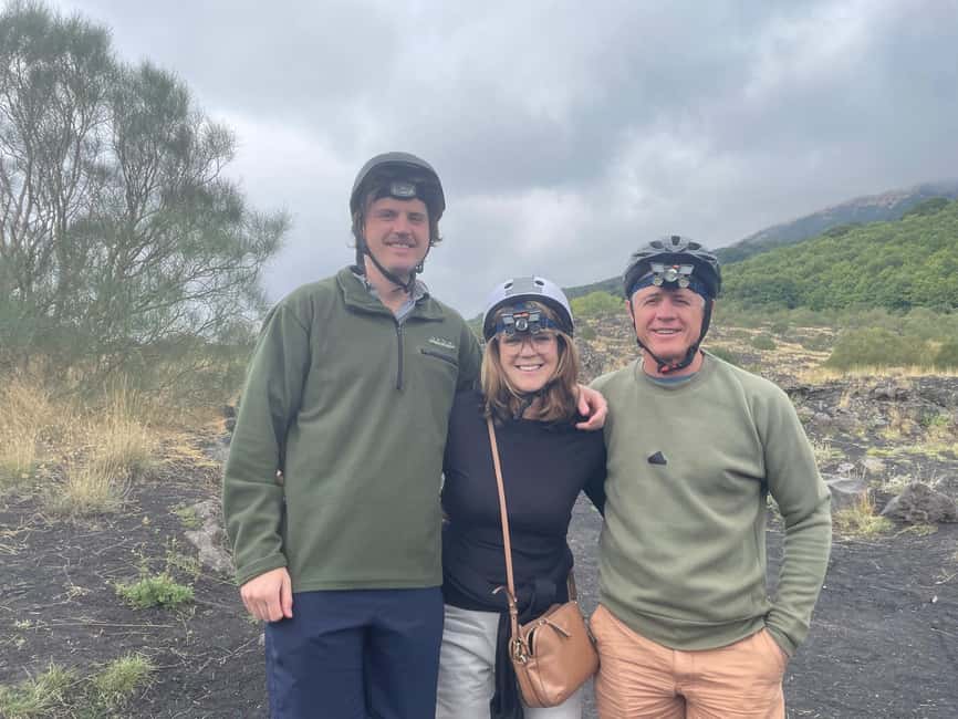 Etna Jeep Tour: Explore Craters and Lava Caves, Etna Wine Brunch - Inside the lava cave with helmet and flashlight