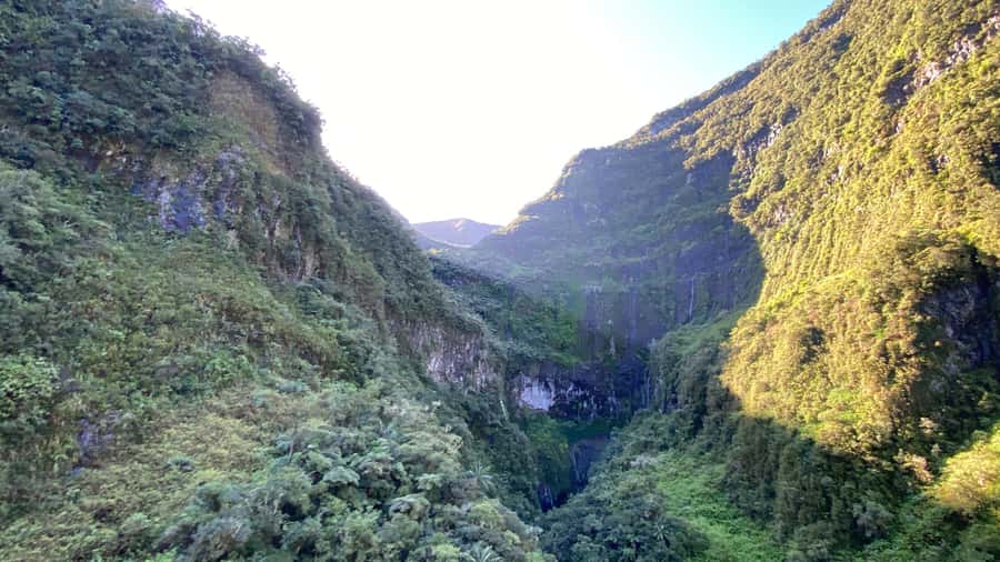 Helicopter flight over Reunion's volcanoes and cirques from St Pierre - Salazie, Voile de la Mariée, and the forest above Trou de Fer
