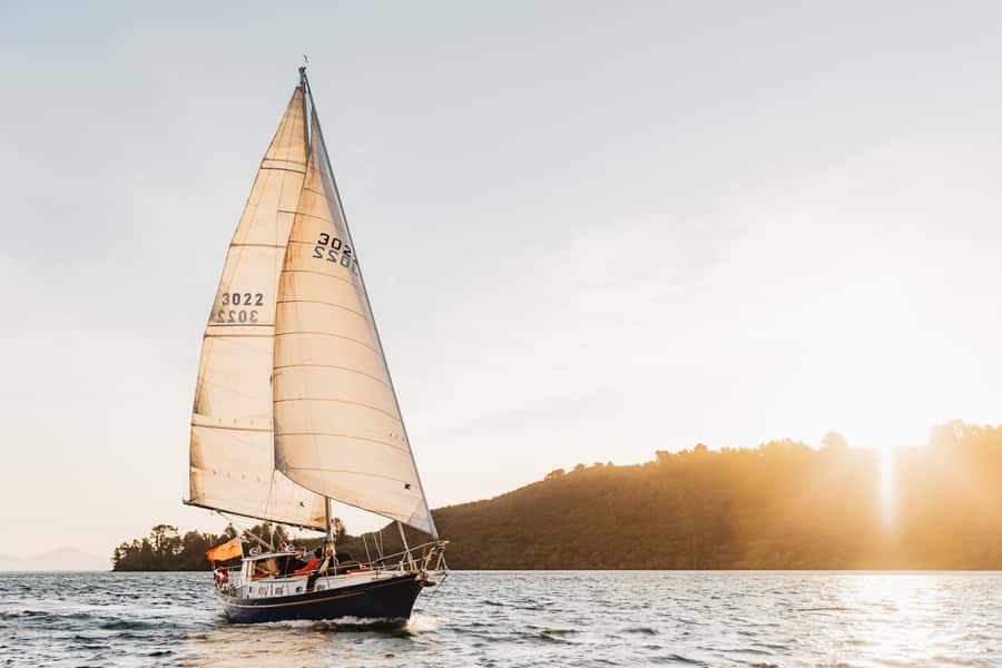 Lake Taupo: Classical Sailing to the Māori Rock Carvings - A quiet crossing with mountain and bush views