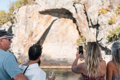 Lake Taupo: Luxury Sailing Catamaran to Māori Rock Carvings