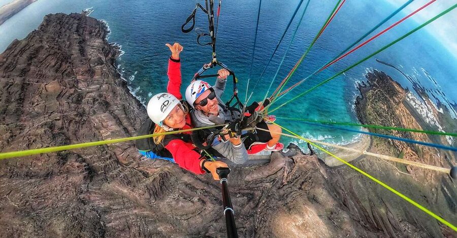 Lanzarote: Tandem Paragliding over Volcanoes & the Atlantic - Takeoff, flight, and landing