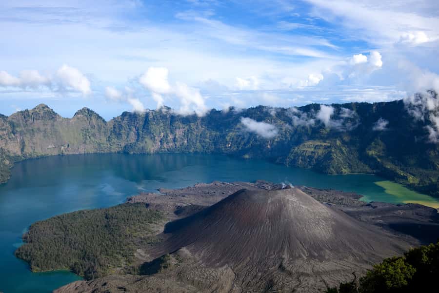 Mount Rinjani 2-Day Trek to Senaru Crater Rim - Sunset over Mount Agung and the volcanic lake