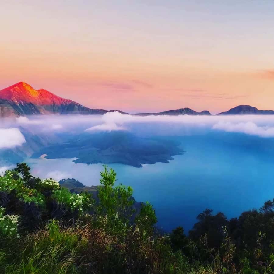 mount rinjani One day trek - Reaching the rim and looking into Rinjani