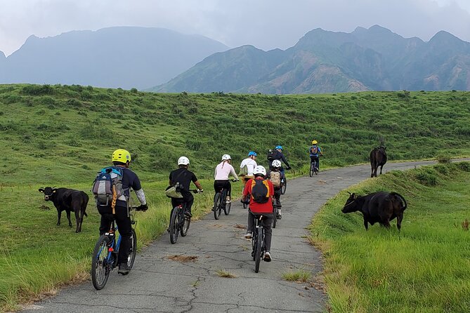 Private E-MTB guided cycling around Mt. Aso volcano & grasslands - The Kusa no Michi climb through Aso’s grasslands