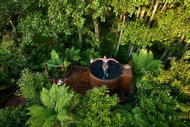 Rotorua Forest Hot Tub Soak at Secret Spot - A private cedar tub among trees and ferns