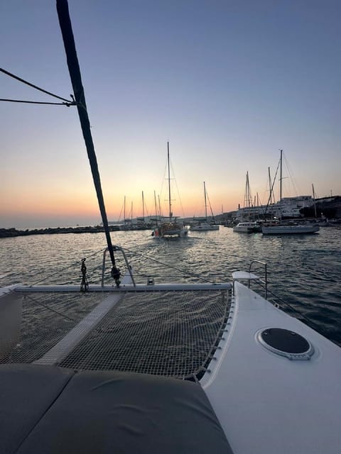 Santorini:Cruises with Catamaran around the Volcanic Island. - Mesa Pigadia and lunch from the galley