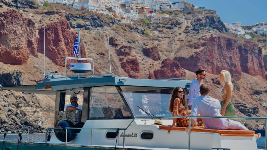 Santorini: Private Diamond 36 Motor Yacht Caldera Cruise - Choosing three, four, five hours, or sunset