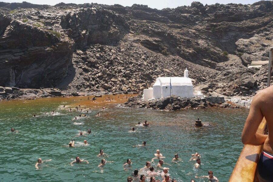 Santorini: Volcanic Sunset Cruise with Dinner - Setting out from Athinios Port on a wooden caique