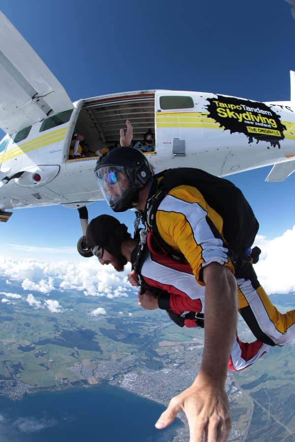 Tandem Skydive Experience in Taupo - Getting ready inside the Taupo airport hangar