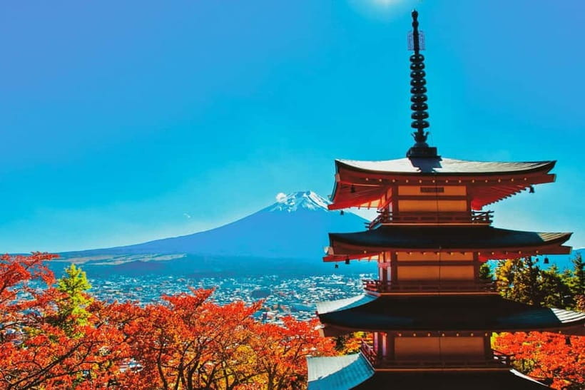 Tokyo:Mt.Fuji,Kawaguchiko Oishi Park,Arakurayama Sengen Park - Hikawa Clock Shop and the town view